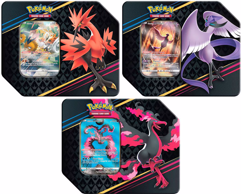 Pokémon TCG Sword & Shield Crown Zenith Zapdos/Articuno/Moltres Tin 3x Bundle