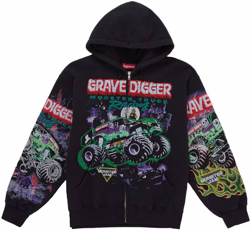 Supreme Grave Digger Zip Up Hooded Sweatshirt Black