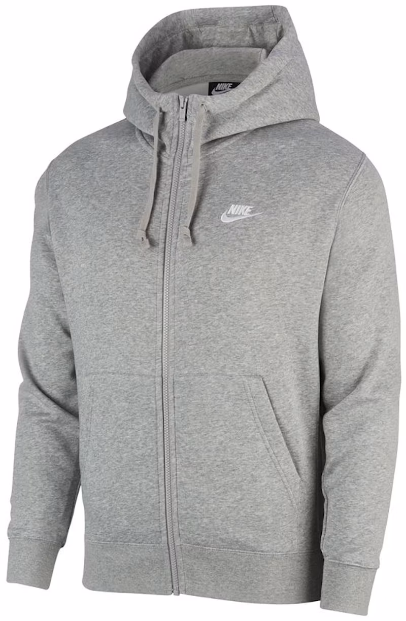 Nike Sportswear Club Fleece Full-Zip Hoodie Dark Grey Heather/Matte Silver/White