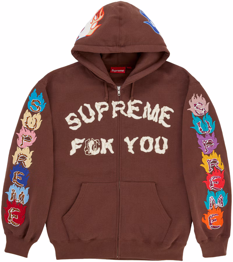 Supreme F**k You Zip Up Hooded Sweatshirt Brown