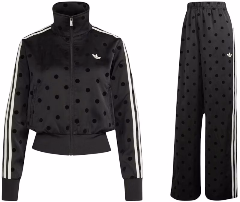 adidas Women's Satin Polka Dots TT Jacket/Pant Set Black