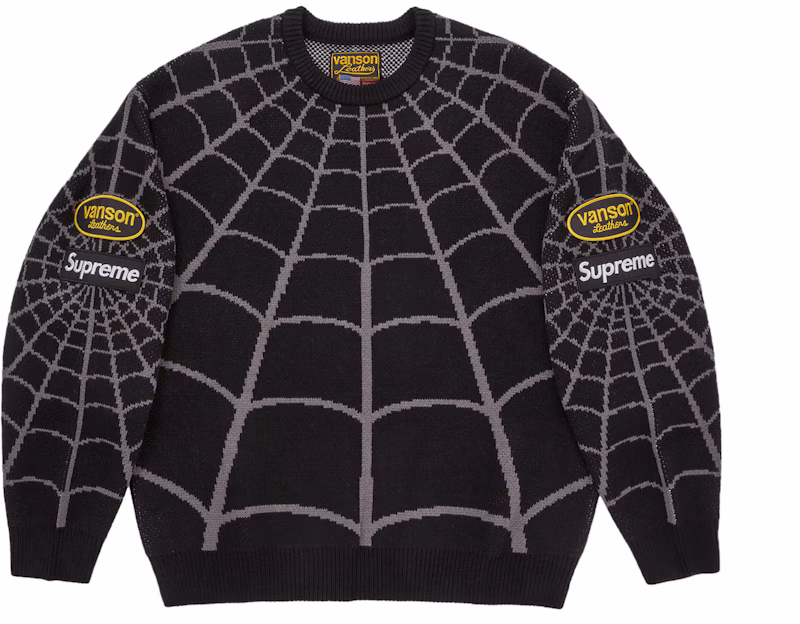 Supreme Vanson Leathers Spider-Man Sweater Black