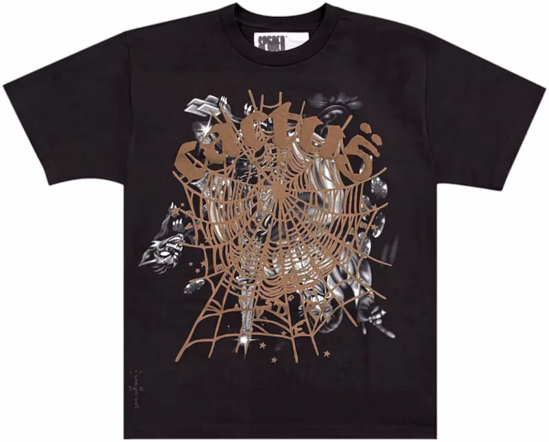 Sp5der x Travis Scott Cactus Jack Airbrush T-shirt Black
