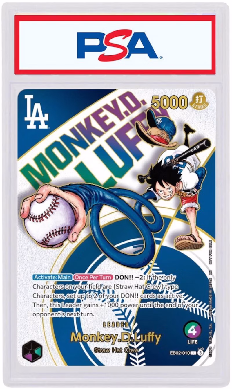 Monkey D. Luffy 2024 One Piece LA Dodgers Leader Card Promo Event Pack Vol. 2 (EB02) EB02-010 (PSA or BGS Graded)