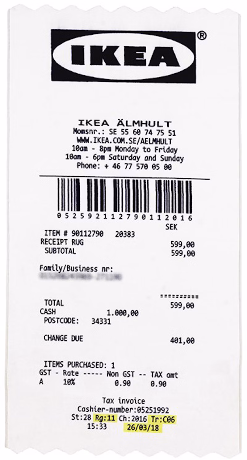 Virgil Abloh x IKEA MARKERAD "RECEIPT" Rug 200x90 CM White/Black