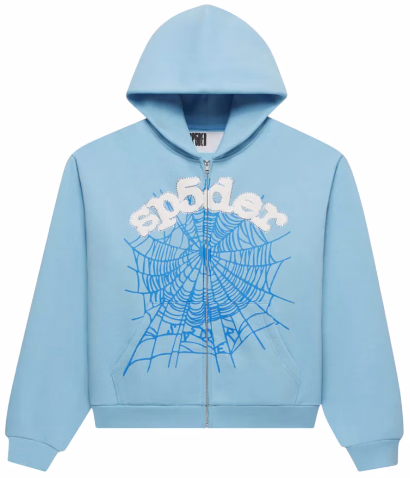 Sp5der OG Web Zip Up Hoodie (SS26) Sky Blue