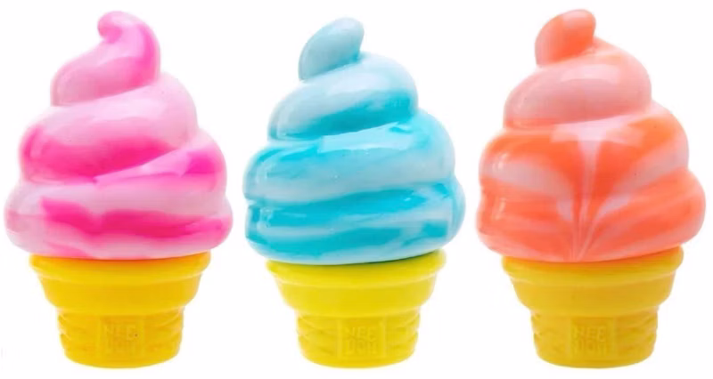 NeeDoh Nice Cream Ice Cream Cone Squishy Fidget Toy 3x Lot Orange/Pink/Blue