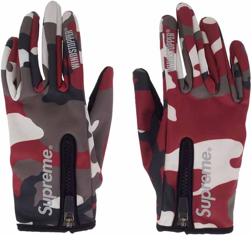 Supreme WINDSTOPPER Zip Gloves (FW25) Red Camo