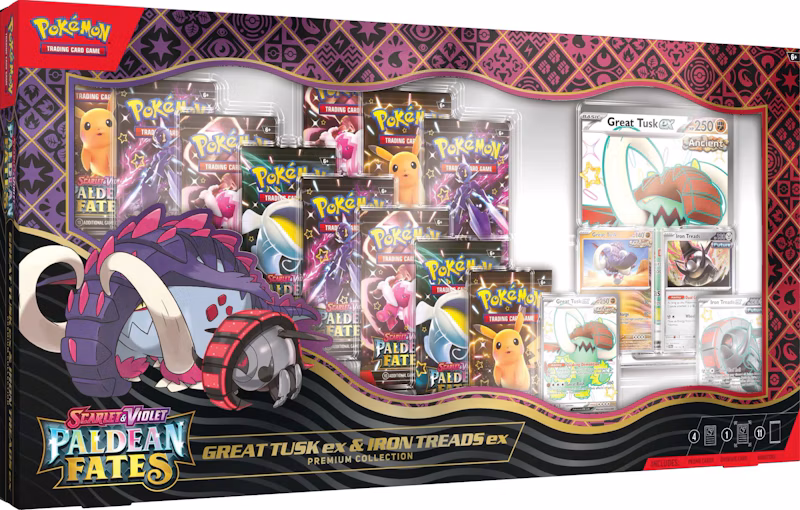 2025 Pokémon Scarlet & Violet Paldean Fates Great Tusk ex & Iron Treads ex Premium Collection Box