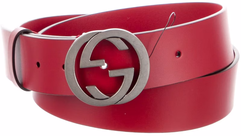 Gucci Calfskin Interlock GG Leather Belt Red