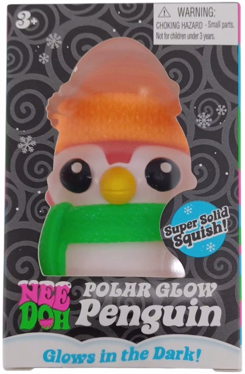 NeeDoh Polar Glow Penguin Squishy Fidget Toy Pink (Super Solid Squish Sticker)
