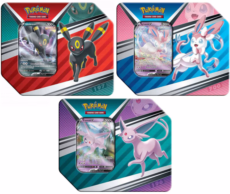 Pokémon TCG V Heroes Espeon V/Umbreon V/Sylveon V Tin (5 Packs) 3x Bundle