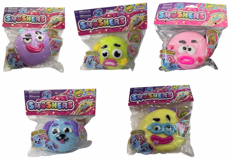 ORB Smushers Toy Set of 5 (Random Facial Expression) Purple/ Green/ Pink/ Blue/ Yellow