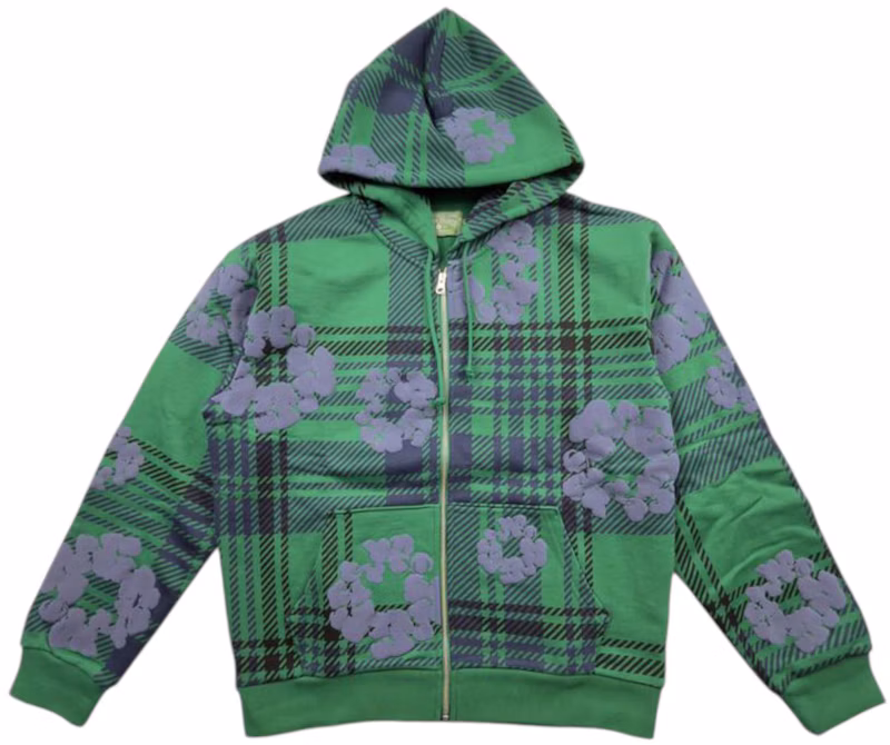 Denim Tears Plaid Cotton Wreath Zip Hoodie Green