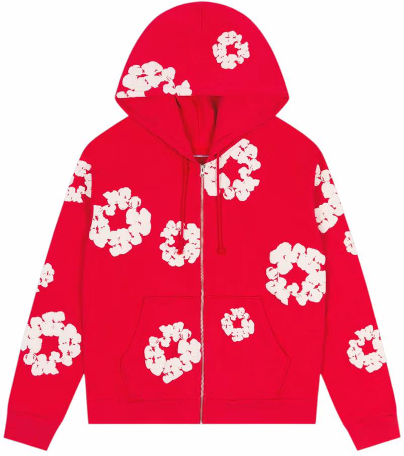 Denim Tears Cotton Wreath Zip Hoodie Red