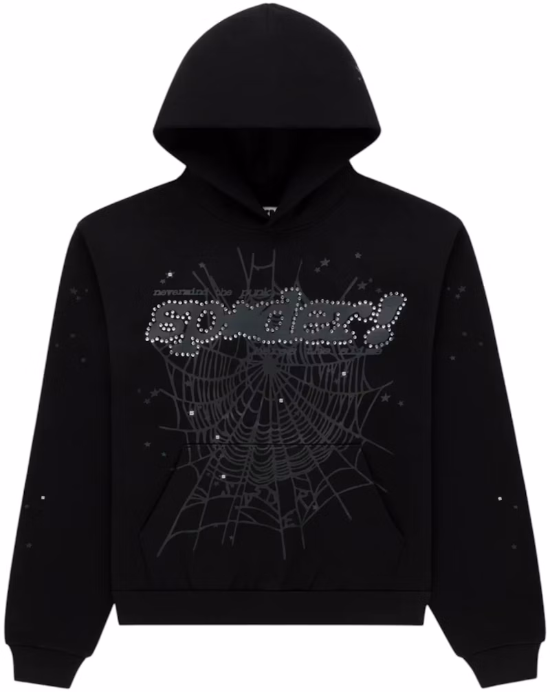 Sp5der Rhinestone Punk V2 Hoodie Black