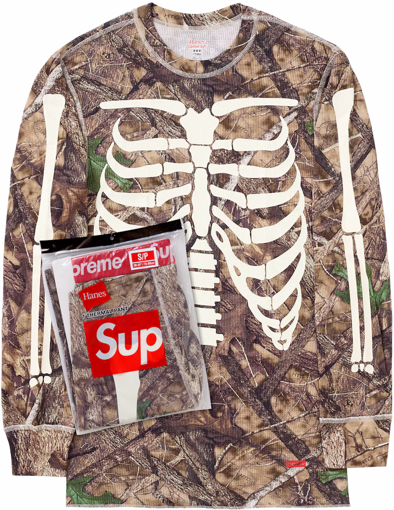 Supreme Hanes Bones Thermal Crew 1 Pack Woodland Camo