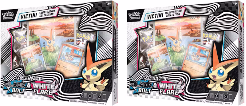 2025 Pokémon Scarlet & Violet Black Bolt/White Flare Unova Victini Illustration Poster Collection Box 2x Lot