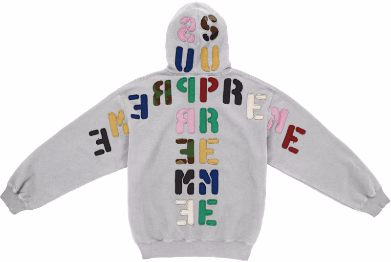 Supreme Mirrored Applique Hooded Sweatshirt Heather Grey