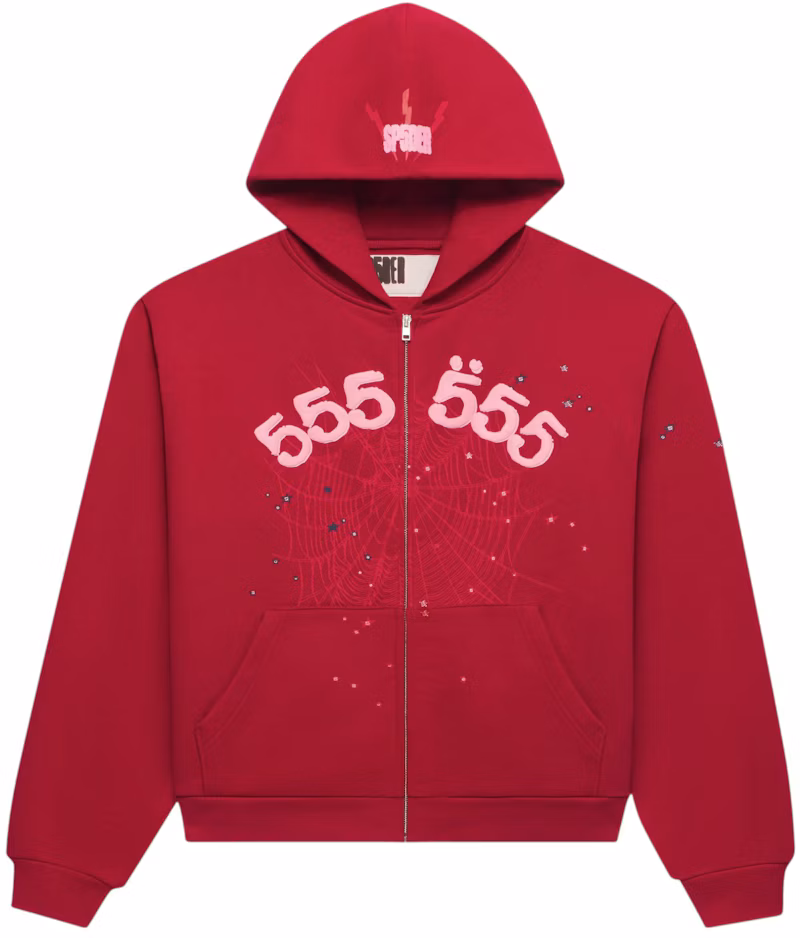 Sp5der Angel Number Zip Hoodie Merlot