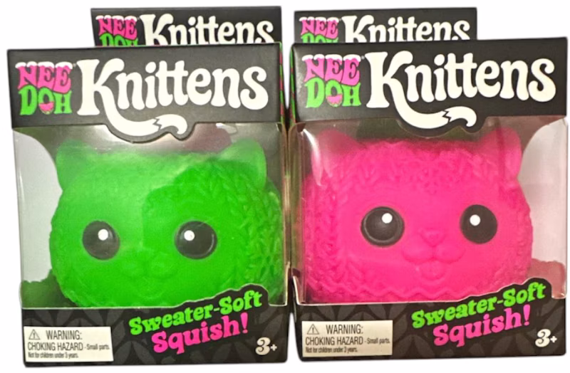 NeeDoh Knittens Squishy Fidget Toy Set of 2 Green/Pink