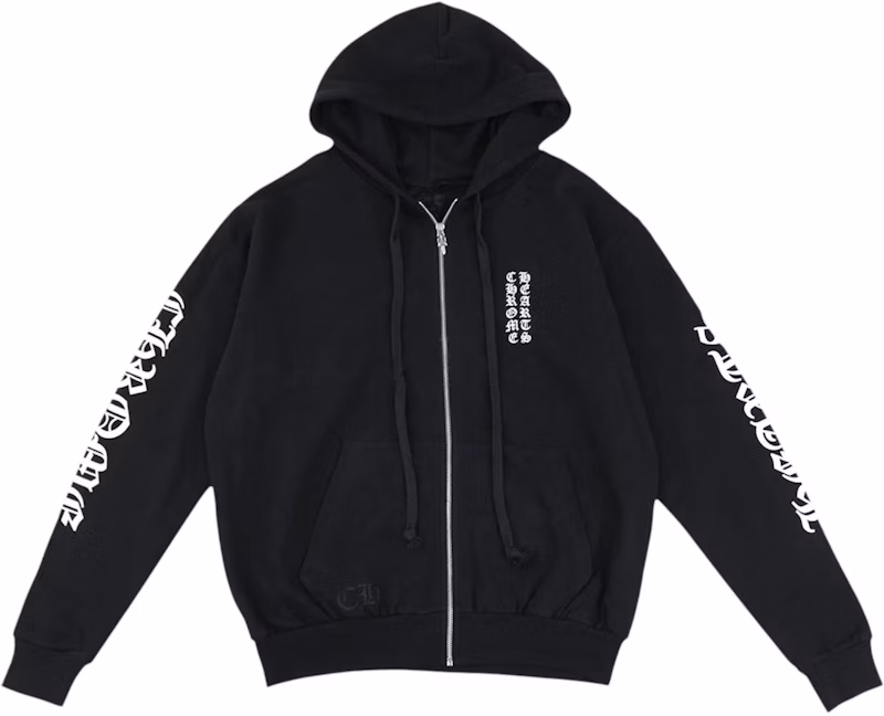 Chrome Hearts Vertical Logo Zip Up Hoodie Black/White