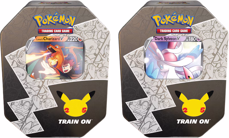 Pokémon TCG 25th Anniversary Celebrations Tin Lances Charizard V/Dark Sylveon V 2x Bundle