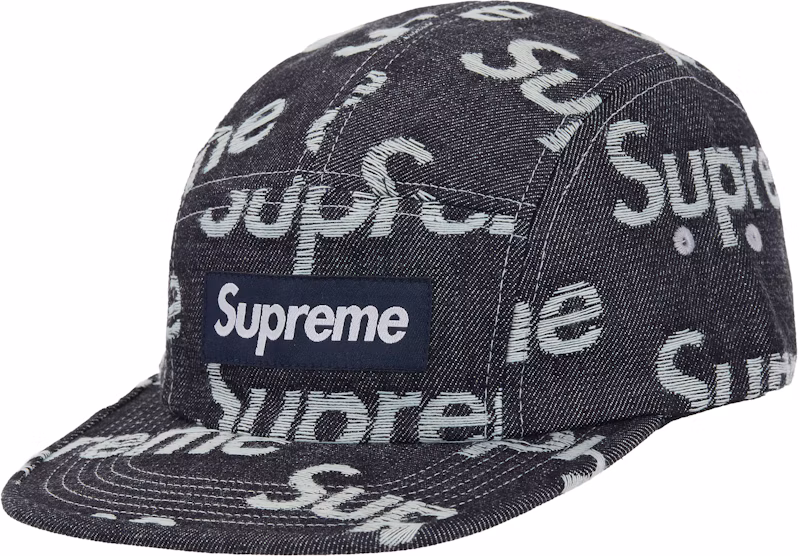 Supreme Jacquard Logos Denim Camp Cap Rigid Indigo