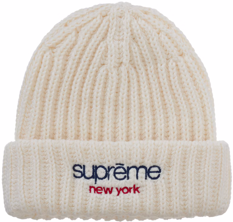 Supreme Classic Logo Chunky Ribbed Beanie (FW26) Natural