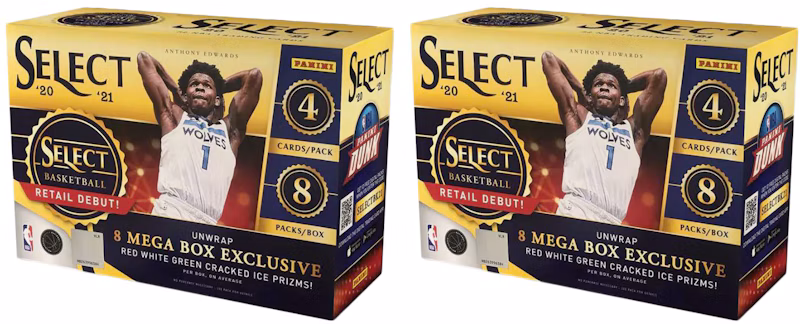 2020-21 Panini Select Basketball Mega Box (Red/White/Green Cracked Ice Prizms) 2x Lot
