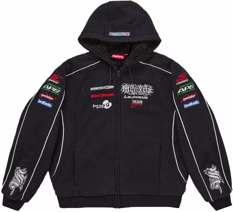 Supreme Racing Lined Zip Up Hooded Sweatshirt Black