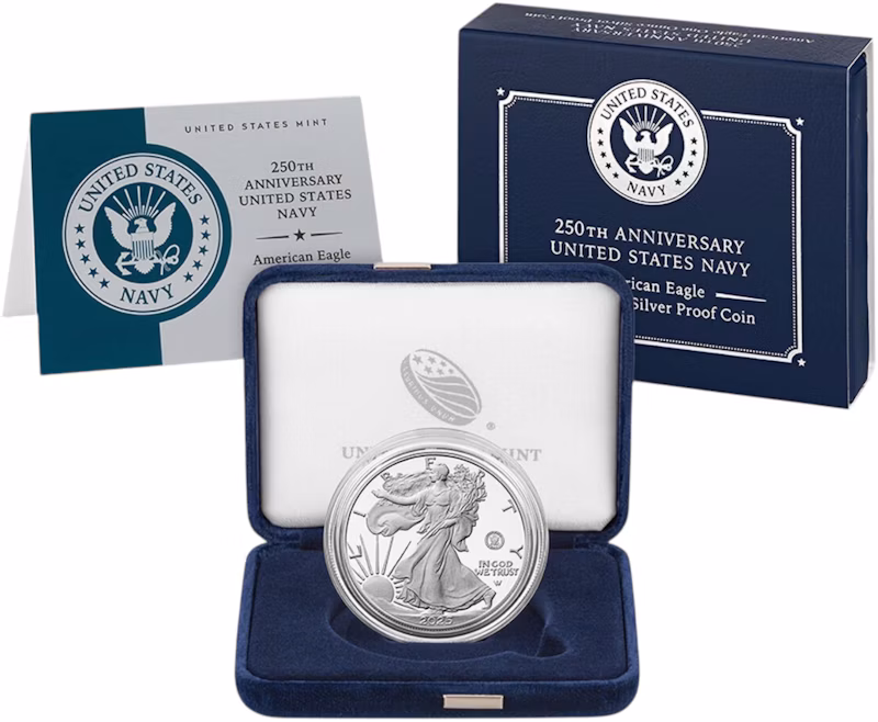 United States Mint 250th Anniversary United States Navy American Eagle One Ounce Silver Proof Coin San Francisco (S)