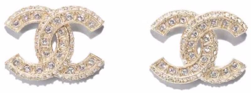 Chanel Crystal CC Gold Stud Earrings Gold