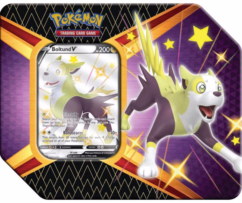 Pokémon TCG Sword & Shield Shining Fates Boltund V Tin (6 Booster Packs)