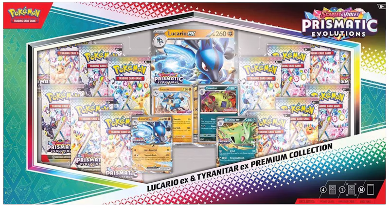 2025 Pokémon Scarlet & Violet Prismatic Evolutions Lucario ex & Tyranitar ex Premium Collection (Sam's Club Exclusive)