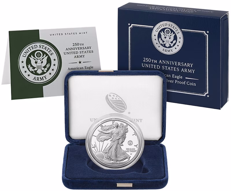 United States Mint 250th Anniversary United States Army American Eagle One Ounce Silver Proof Coin West Point (W)