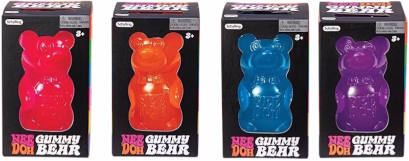 NeeDoh Gummy Bear Squishy Fidget Toy 4x Lot Red,Orange/Blue/Purple