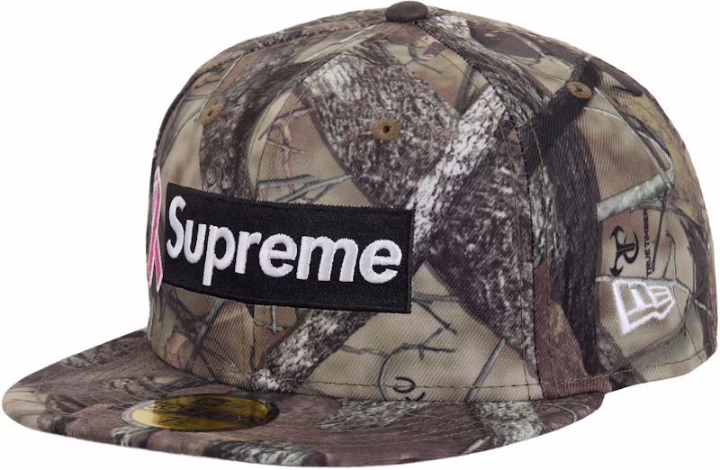 Supreme x New Era Breast Cancer Awareness Box Logo Fitted Hat Woodland Camo