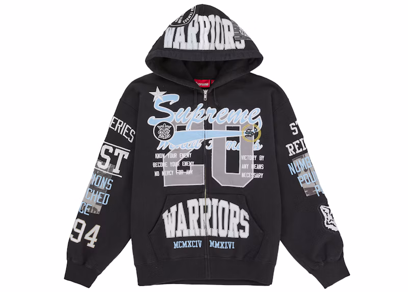 Supreme Warriors Applique Zip Up Hooded Sweatshirt Black
