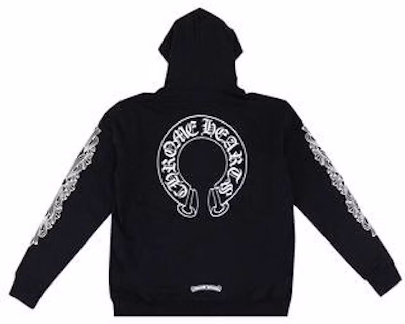 Chrome Hearts Horseshoe Floral Cross Sleeve Zip Up Hoodie Black/White