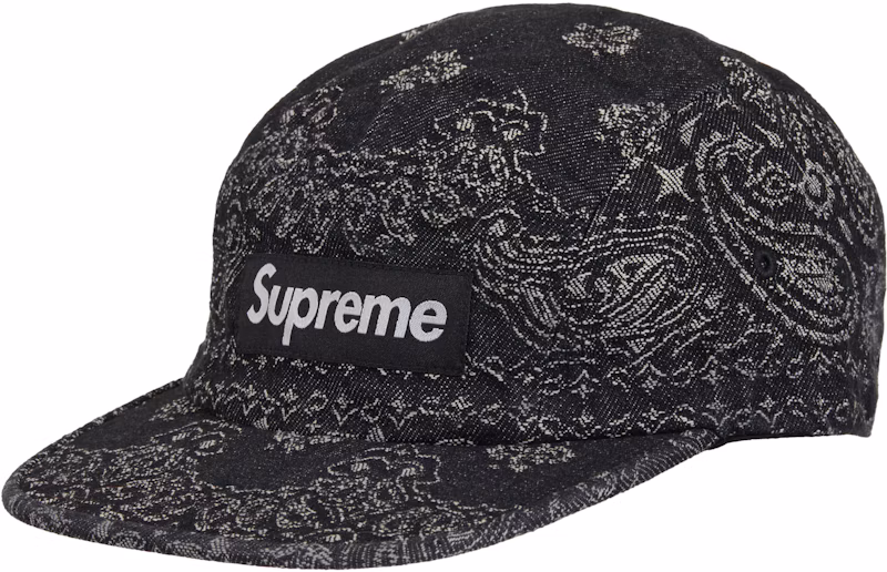 Supreme Bandana Jacquard Denim Camp Cap Black