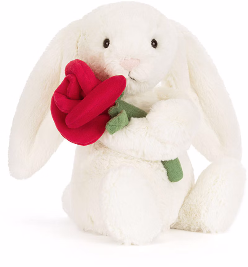 Jellycat Cream Bunny with Rose Plush