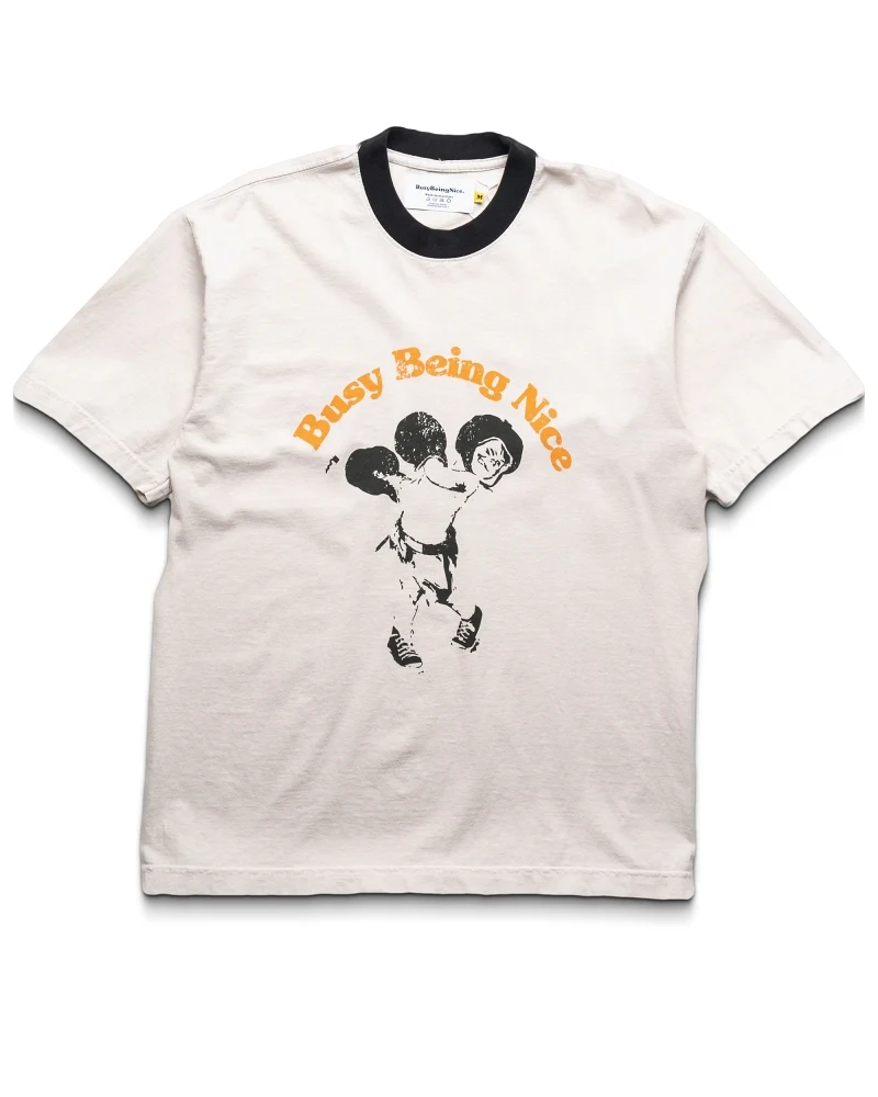 Politics Busy Being Nice Boxing Tee - Creme/Black