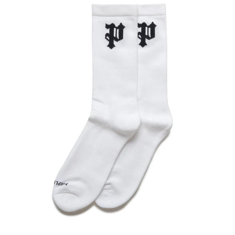 Purple Brand Core Gothic P Crew Socks - White