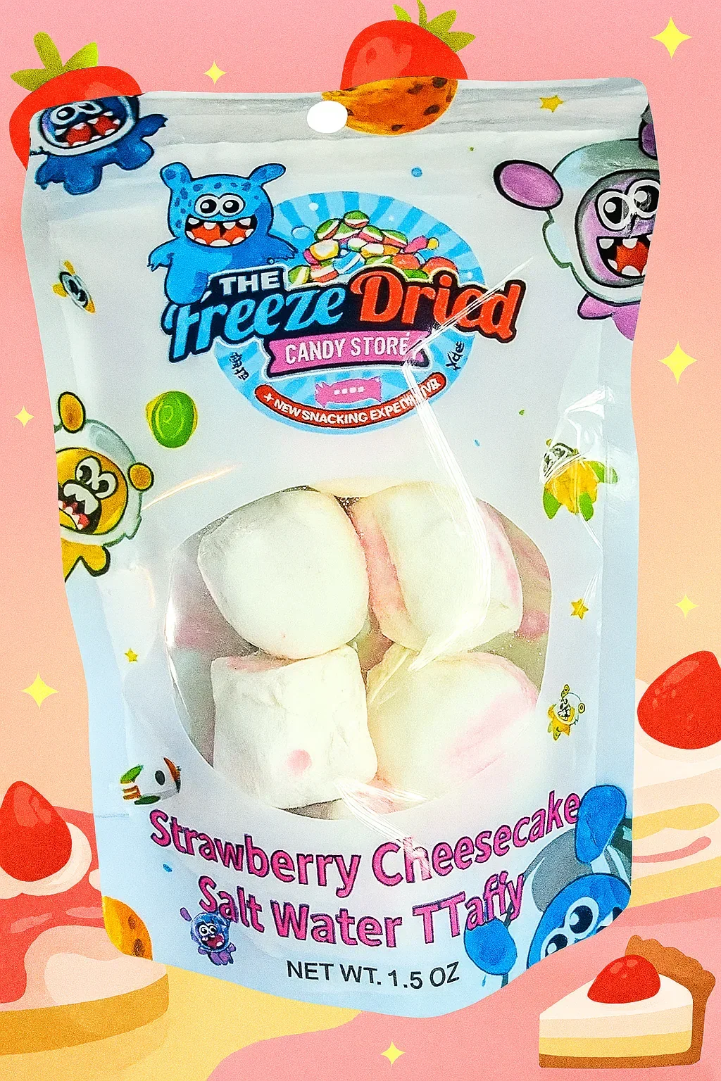 The Freeze Dried Candy Store Freeze Dried Strawberry Cheesecake Salt Water Taffy Candy
