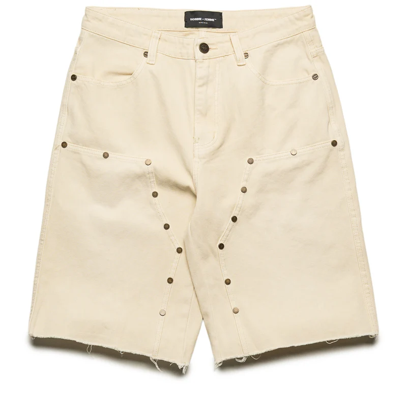 Homme Femme Arsenal Studded Canvas Shorts - Cream