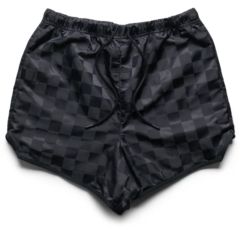 Fear Of God Essentials Nylon Checkered Gym Shorts - Vintage Black