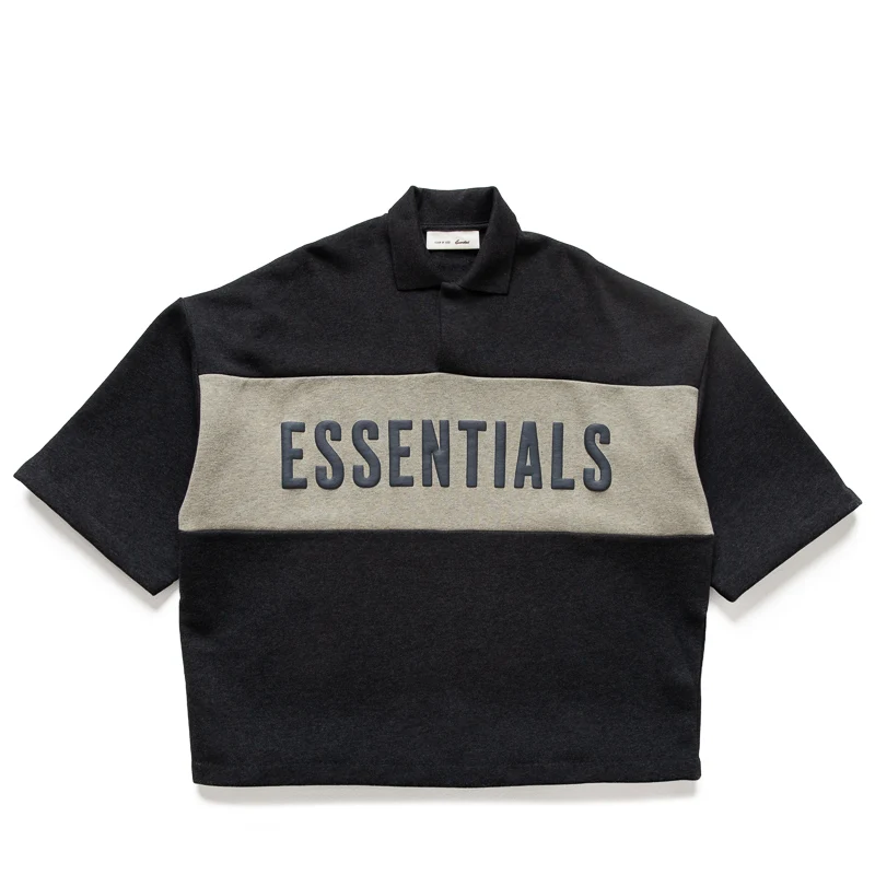 Fear Of God Essentials Cropped Paneled Polo - Iron Grey Heather/Seal Heather
