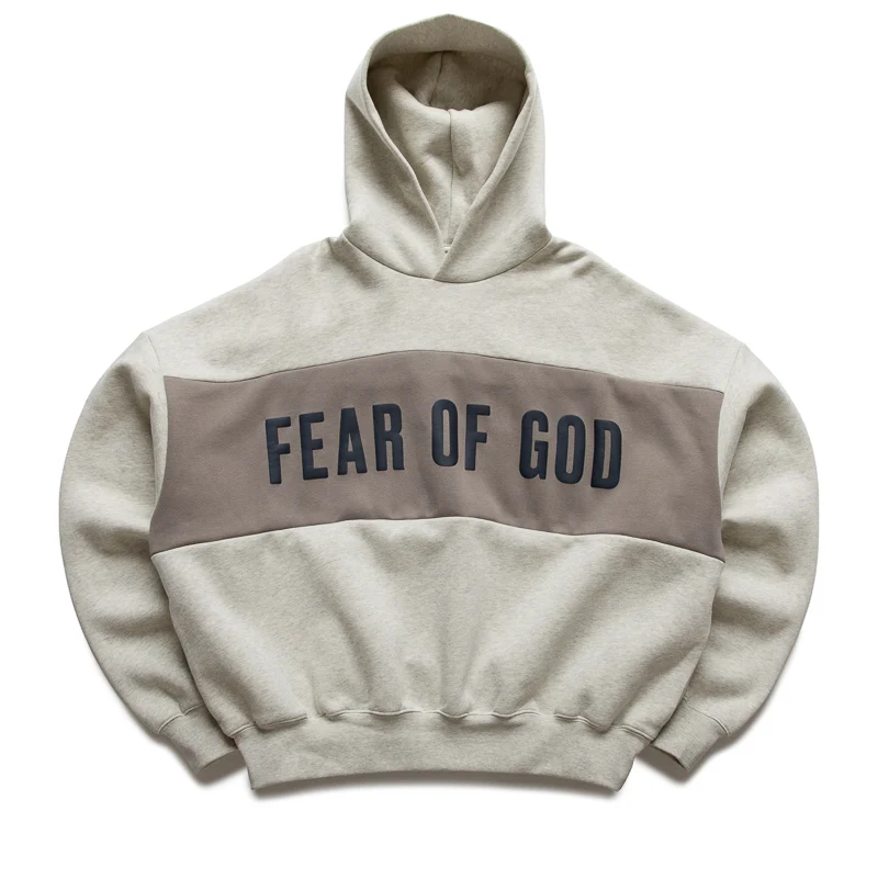 Fear Of God Essentials Cropped Relaxed Paneled Hoodie - Vanilla Heather/Seal