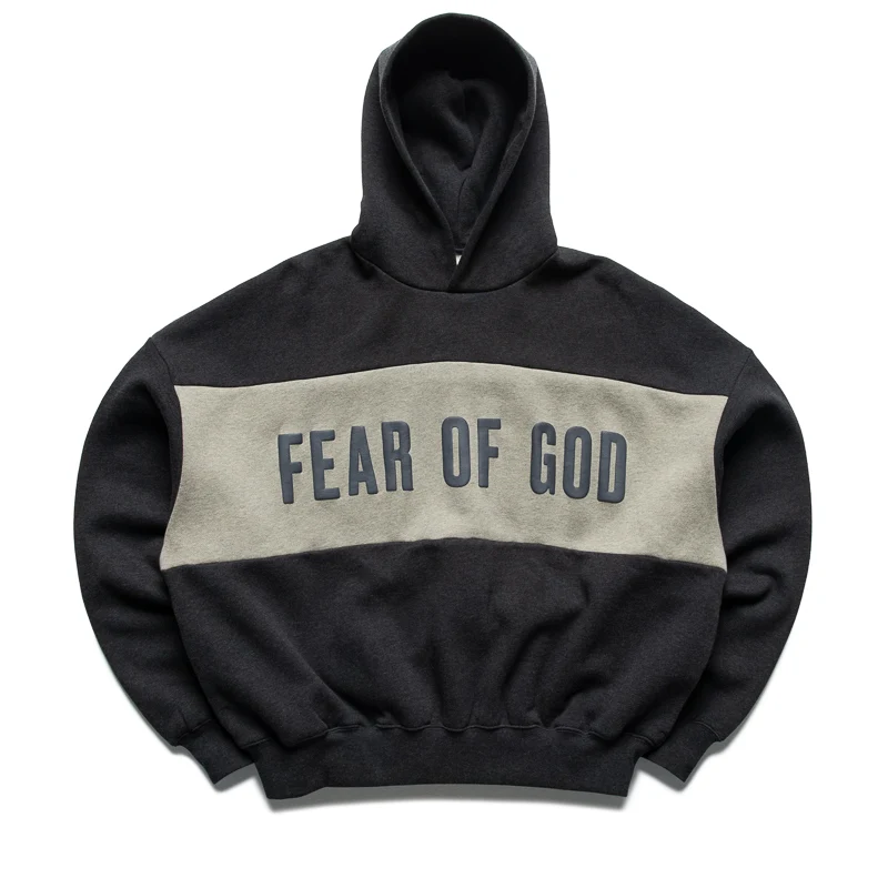 Fear Of God Essentials Cropped Relaxed Paneled Hoodie - Iron Grey Heather/Seal Heather